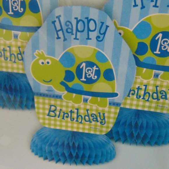 1st Birthday Party Turtle 24 Invites & 16 Table Decorations Turtle Kids Green - Picture 4 of 6
